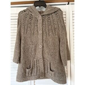 Maurices Women's Knit Hooded Button Front Cardigan‎ Sweater Beige Large